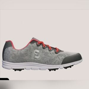 Footjoy Enjoy Women's Spikeless Golf Shoes Sz 9.5 Grey And Coral Fabric Upper